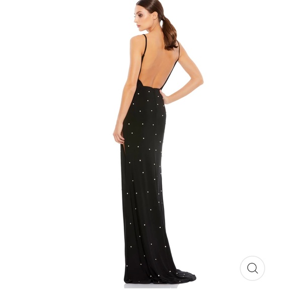 MAC DUGGAL Slit Gown V Neck Plunge Strappy Low Back Dress Black Size 2 NWT